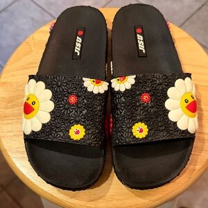 Black Floral Women's Slide Sandals
